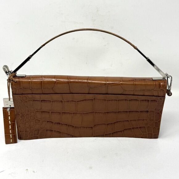 Antonio Melani Brown Croc Embossed Top Handle Structured Purse W/Crossbody Strap - Picture 3 of 13